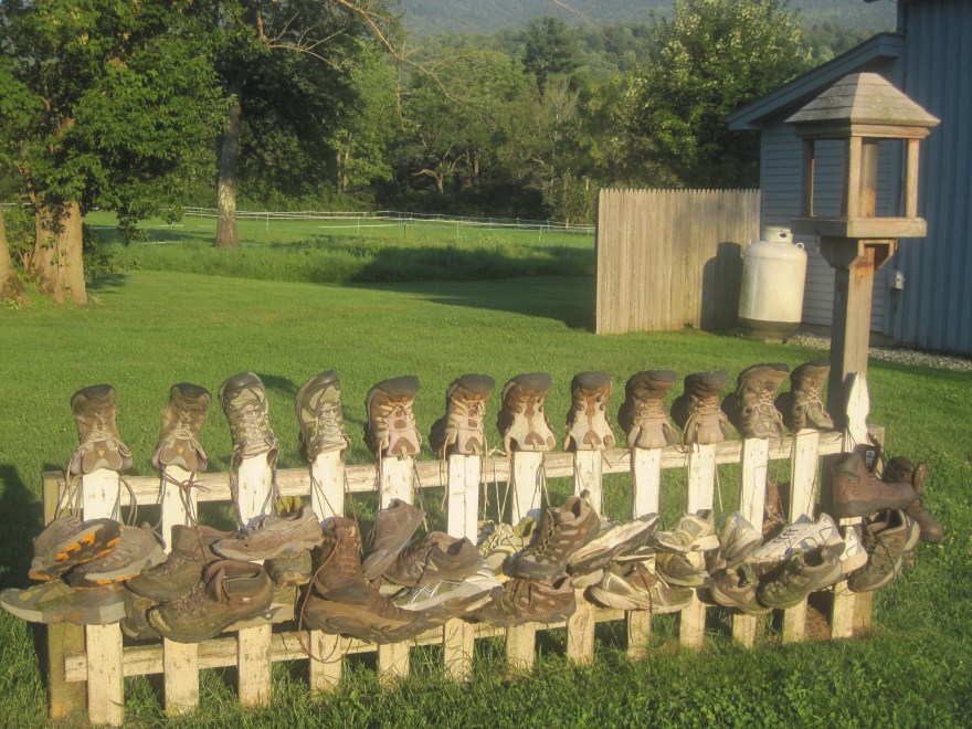 Boots drying at the Green Mountain Hostel.