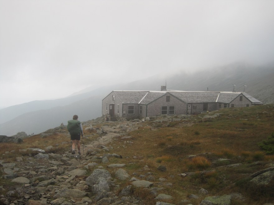Approaching Lakes of the Clouds hut.